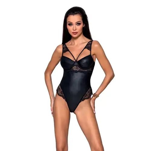 Боди из эко-кожи и кружева Loona Body black L/XL - Passion photo 1