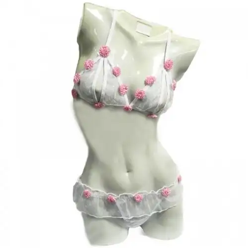 Комплект эротического белья, белый: прозрачный лиф + трусики с оборкой photo 1