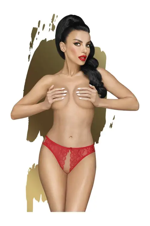 Трусики-тонг Penthouse Naughty Valentine M/L Red, кружево, открытый доступ к интимным зонам photo 1