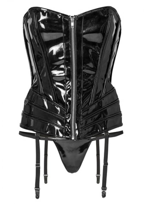 Черный лаковый корсет на молнии, размер S photo 1