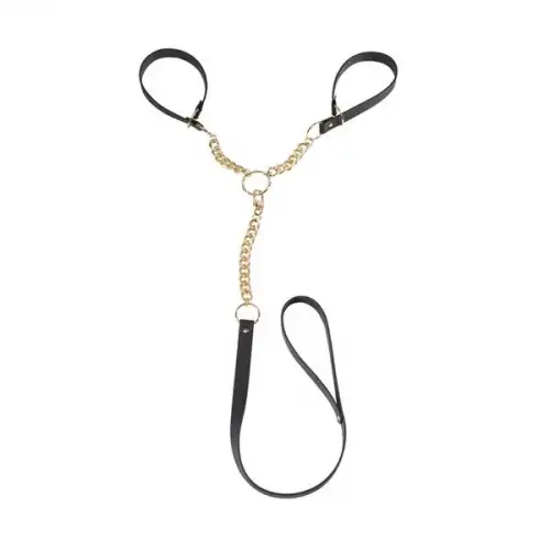 Наручники с поводком Indiscrets MAZE - T-Restraints Black photo 1