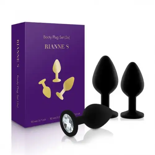 Набор анальных пробок с кристаллом Rianne S: Booty Plug Set Black, диаметр 2,7см, 3,5см, 4,1см photo 1