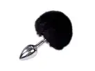 Металлическая анальная пробка Кроличий хвостик Alive Fluffy Plug S Black, диаметр 2,8 см photo 1