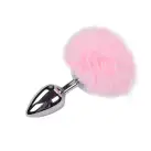 Металлическая анальная пробка Кроличий хвостик Alive Fluffy Plug L Pink, диаметр 3,9 см photo 1