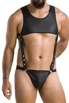 Мужское кожаное боди Passion 056 Adam L/XL Black, заклепки photo 1