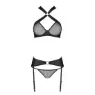 Сетчатый набор: бюстгальтер с халтером, трусики и пояс для чулок Amanda Set black XXL/XXXL - Passion photo 5