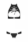 Комплект из экокожи Passion Malwia Set with Open Bra 6XL/7XL black, топ и трусики с люверсами photo 3